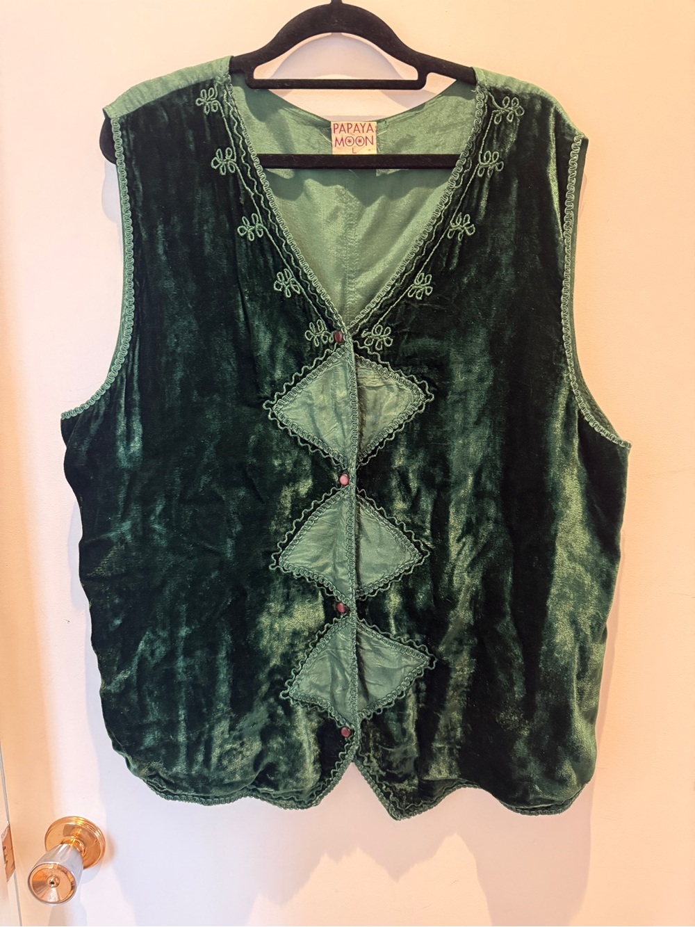 Papaya Moon Green Velvet Vest Large Boho Christmas Holiday Y2K